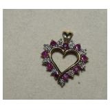 10K Ruby & Diamond Heart Pendant  Marked C.I.