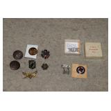 WWII Buttons, Pins (Three Pins are Sterling) & POW
