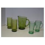 Lot Vintage Green Glass Drink Ware, Hazel Atlas -