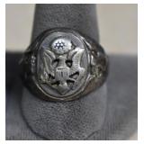 Sterling Silver WWll Service Man's Ring Size 9.5