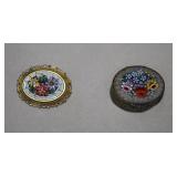 Italy Micro Mosaic Floral Brooch & Pill Box