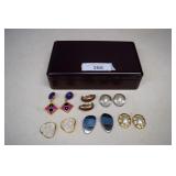 Wood Jewelry Box w/Eight Pair Vintage Costume