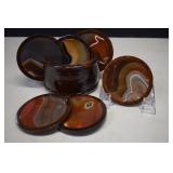 6 Banded Agate Coaster Set In Wood Holder