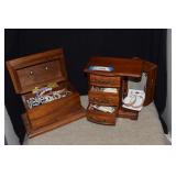 Two Wooden Jewelry Boxes w/ Contents