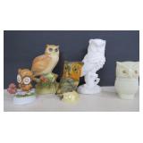 Five Porcelain and Stone Owl Figurines