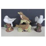 Three Bisque Porcelain Bird Figurines