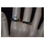 Two 14K GE Rings -Opal 7-3/4, Three Stone-8-1/4