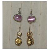Sterling Pink Moonstone&Gold Tone Citrine Earrings