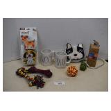 Two Rae Dunn Mugs, Dog Toys & Poop Bags