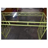 Lime Green Glass Top Metal Table,46x16x31'