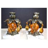 Hollywood Regency Style Glass Prism Candle Sticks,