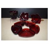 Lot Of Vintage Ruby Red Glass -Relish Trays,