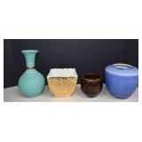 3 Vtg. Pottery Vases & One 24kt. Gold Overlay Vase