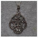 Sterling Chain & Marcasite Pendant