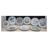 Nine Vintage Gold Plated Rim Collector Plates