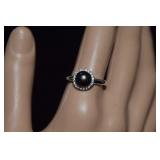 Sterling Statue Black Pearl & Clear Stone Ring 9.5