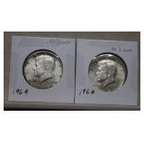 (2) 1964 Kennedy Silver Half Dollars