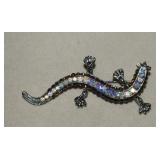 Aurora Borealis & Brown Rhinestone Gecko Brooch