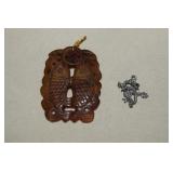 Jadeite Double Fish** & Coin Honey Yellow Pendant
