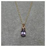 14K Chain, Amethyst & Clear Stone Pend. 1.47g
