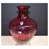 Fenton, Art Glass Cranberry Ribbed Vase