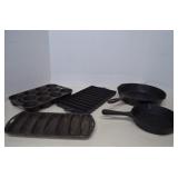 Lot Cast Iron Skillets, Muffin Pan, Corn Bread Pan