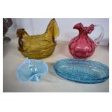 Glass Sitting Hen  And other Glass Ware