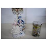 Colonial Figurine Style Lamp And Jar Of Jelwery