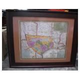 Interesting Framed Texas Map, 33'x 27'