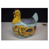 Vintage Hand Painted Terra Cotta Chicken Planter