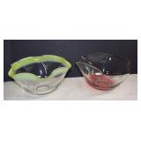 Two MCM Flashed Glass Ruffle Serving Bowls