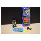 Batmobile, Funko Batman Pin, Hot Wheel cars