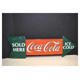 Vintage 1990 Metal Coca-Cola Sold Here Arrow Sign