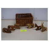 Hand Carved African Wildlife Napkin Rings w/Basket