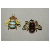 Two Vtg Bee Brooches