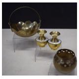 Four Pieces Small Brass Decor - Basket, Mother Of