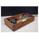 Vintage Wood Box & Shot Glasses