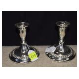 Pair of Silver Tone Candle Holders - Weighted