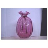 Hand Blown Pilgrim  Art Glass Cranberry Ribbed