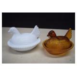 Two Large Vintage Nesting Hens - Milk Glass &