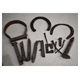 Vintage Metal Stirrup,Horseshoes,Rail Road Spikes