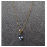 10K Chain, Topaz & Clear Stone Pendant 0.71g