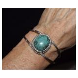 Sterling Cuff Bracelet w/Turquoise Stone Marked TT