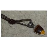 Sterling Tiger Eye Pendant on Leather Cord