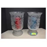 Two Satin Glass Vases / Candle Lamps 12'