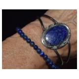 Sterling Lapis Cuff Bracelet & Stretch Bracelet