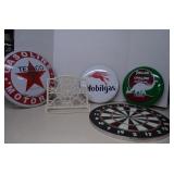 Lot Dart Board & Sinclair Round Embossed Tin Sign