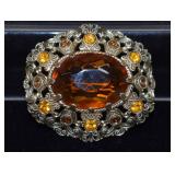 Vintage West Germany Brooch Featuring Amber Glass