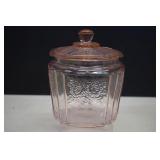 Pink Depression Ware Open Rose Pattern Biscuit Jar