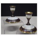 Vintage Brass & Mother Of Pearl Candle Holders